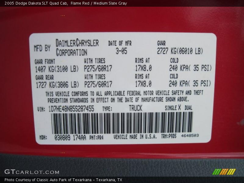 Flame Red / Medium Slate Gray 2005 Dodge Dakota SLT Quad Cab