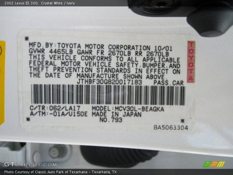 Crystal White / Ivory 2002 Lexus ES 300