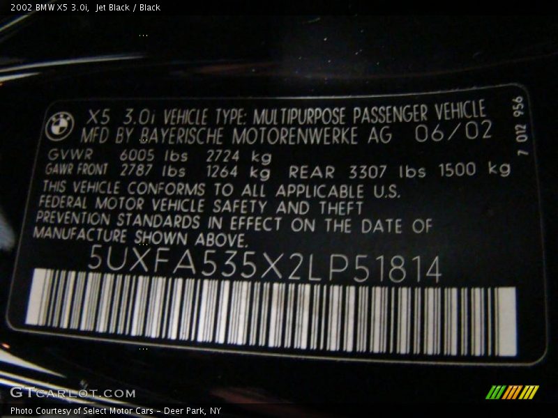 Jet Black / Black 2002 BMW X5 3.0i