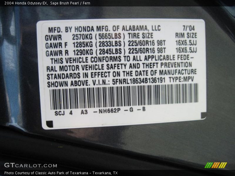 Sage Brush Pearl / Fern 2004 Honda Odyssey EX