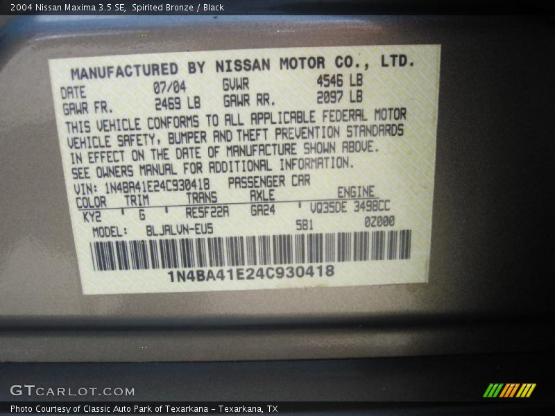 Spirited Bronze / Black 2004 Nissan Maxima 3.5 SE