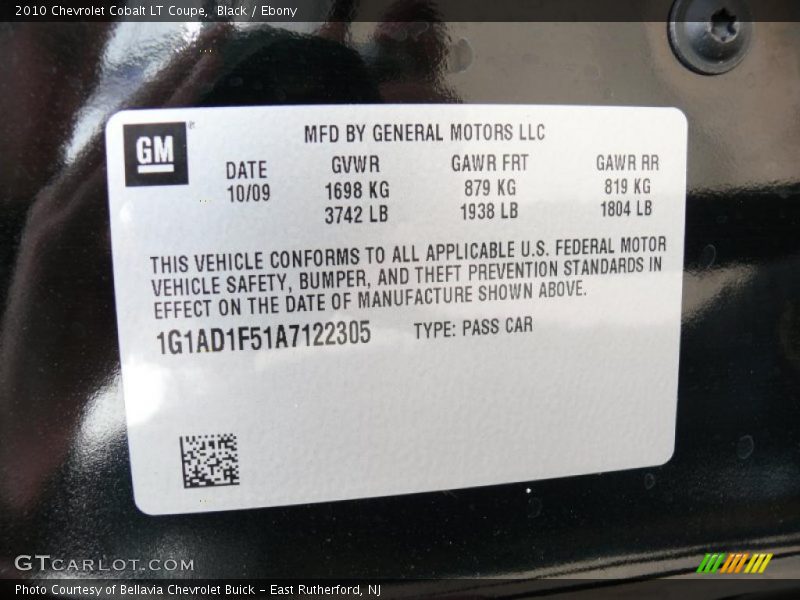 Black / Ebony 2010 Chevrolet Cobalt LT Coupe