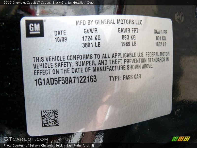 Black Granite Metallic / Gray 2010 Chevrolet Cobalt LT Sedan