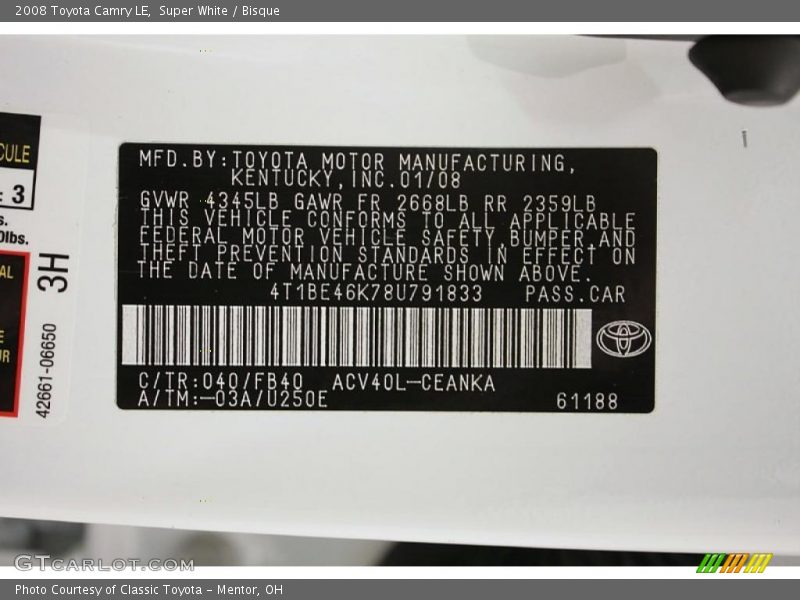 Super White / Bisque 2008 Toyota Camry LE