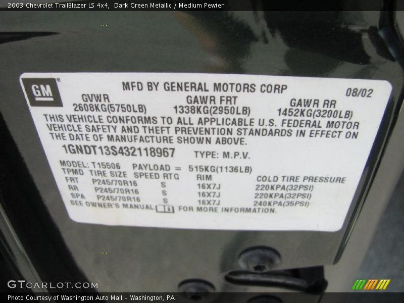 Dark Green Metallic / Medium Pewter 2003 Chevrolet TrailBlazer LS 4x4