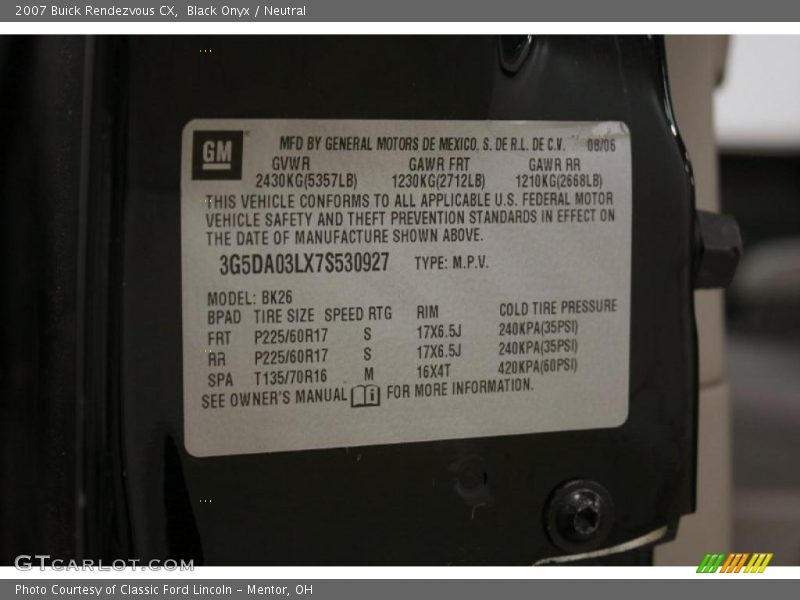 Black Onyx / Neutral 2007 Buick Rendezvous CX