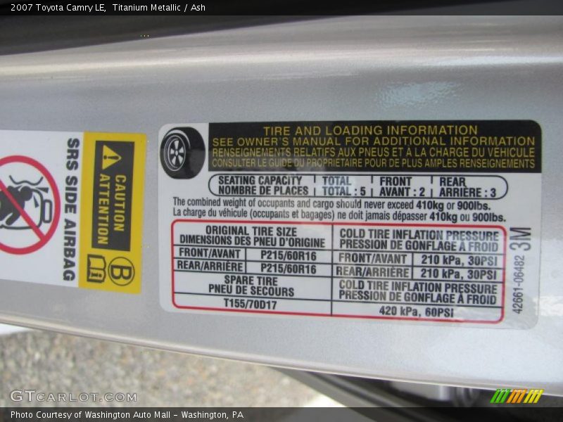 Titanium Metallic / Ash 2007 Toyota Camry LE