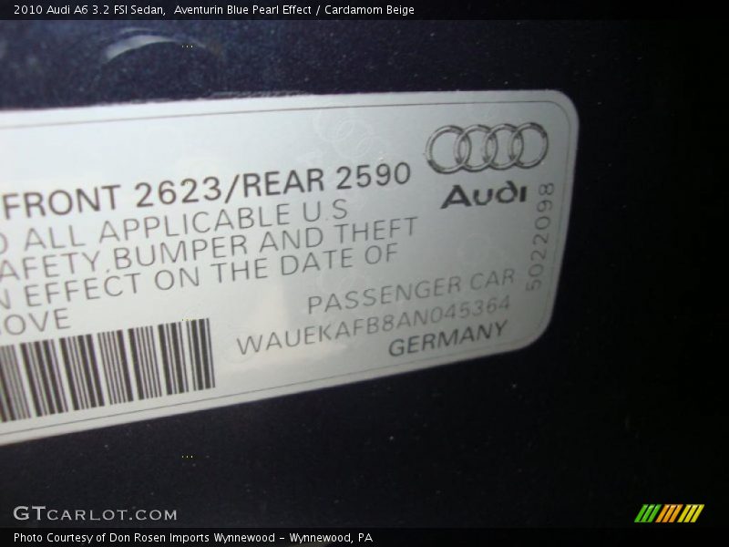 Aventurin Blue Pearl Effect / Cardamom Beige 2010 Audi A6 3.2 FSI Sedan