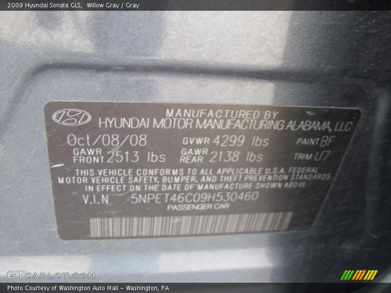 Willow Gray / Gray 2009 Hyundai Sonata GLS
