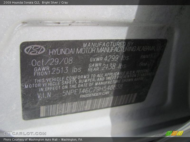 Bright Silver / Gray 2009 Hyundai Sonata GLS