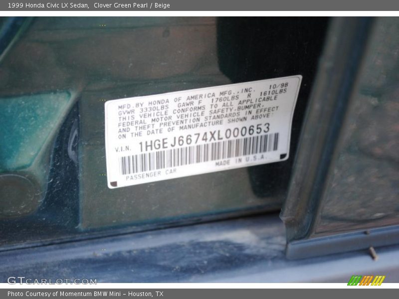 Clover Green Pearl / Beige 1999 Honda Civic LX Sedan
