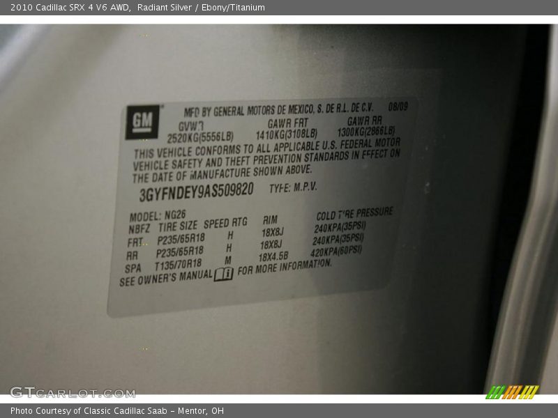 Radiant Silver / Ebony/Titanium 2010 Cadillac SRX 4 V6 AWD