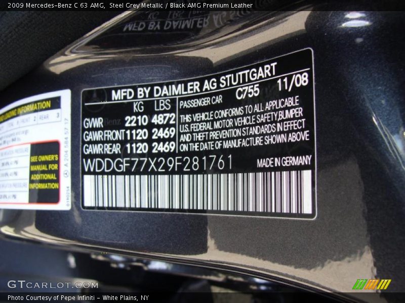 Steel Grey Metallic / Black AMG Premium Leather 2009 Mercedes-Benz C 63 AMG