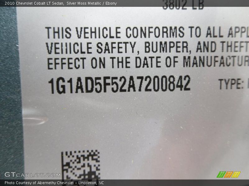 Silver Moss Metallic / Ebony 2010 Chevrolet Cobalt LT Sedan