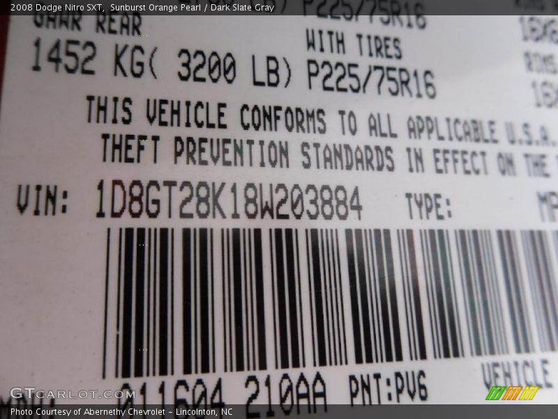 Sunburst Orange Pearl / Dark Slate Gray 2008 Dodge Nitro SXT