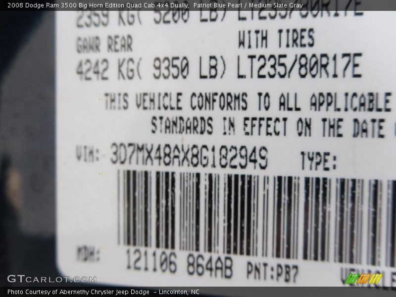 Patriot Blue Pearl / Medium Slate Gray 2008 Dodge Ram 3500 Big Horn Edition Quad Cab 4x4 Dually