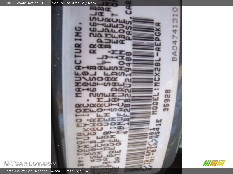 Silver Spruce Metallic / Ivory 2002 Toyota Avalon XLS