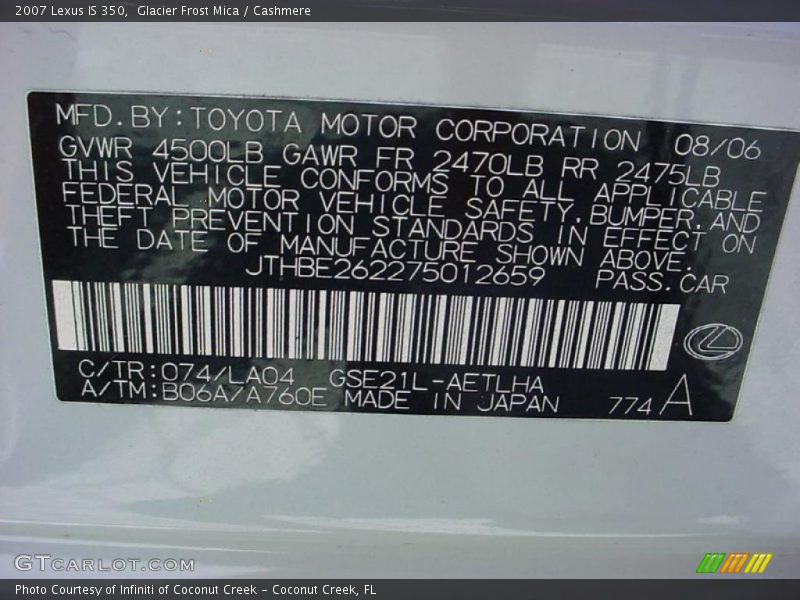 Glacier Frost Mica / Cashmere 2007 Lexus IS 350