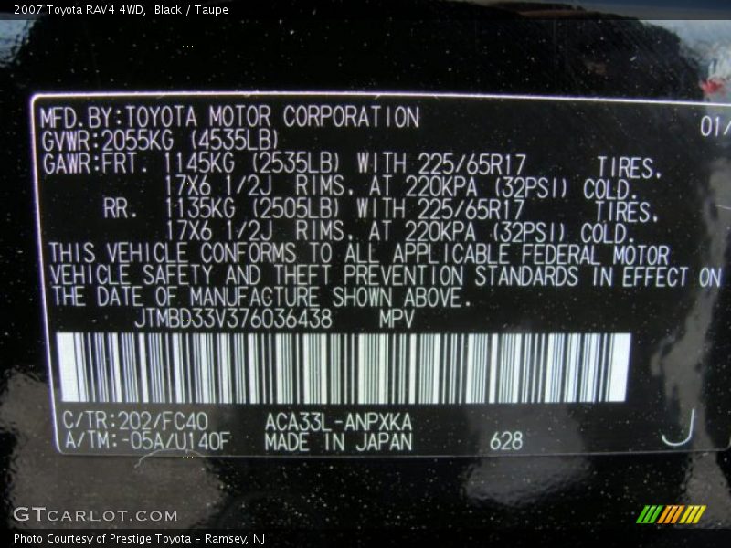 Black / Taupe 2007 Toyota RAV4 4WD