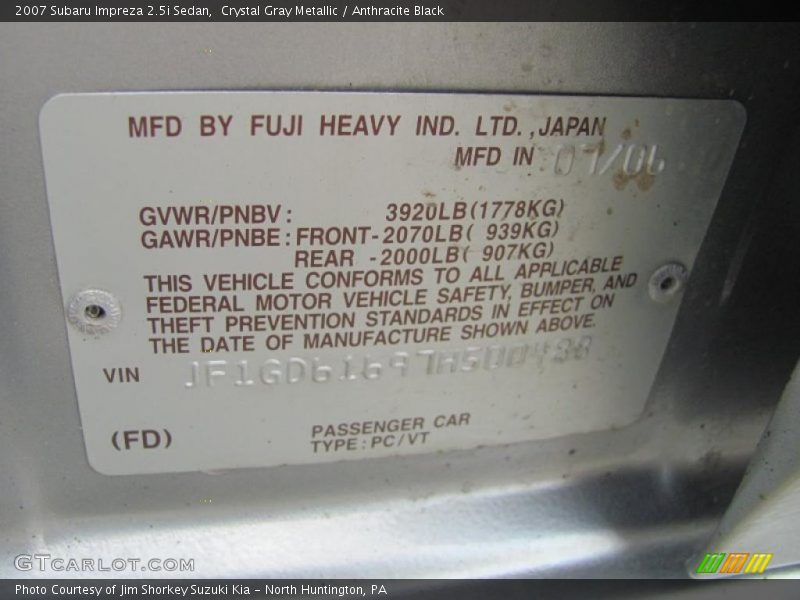Crystal Gray Metallic / Anthracite Black 2007 Subaru Impreza 2.5i Sedan