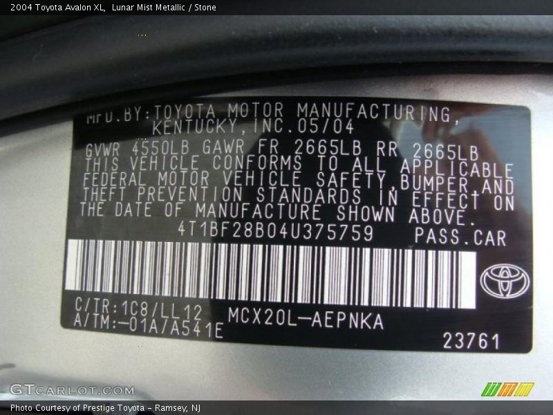 Lunar Mist Metallic / Stone 2004 Toyota Avalon XL