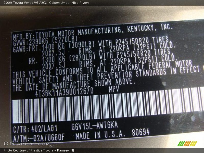 Golden Umber Mica / Ivory 2009 Toyota Venza V6 AWD