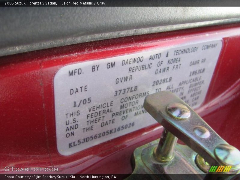 Fusion Red Metallic / Gray 2005 Suzuki Forenza S Sedan