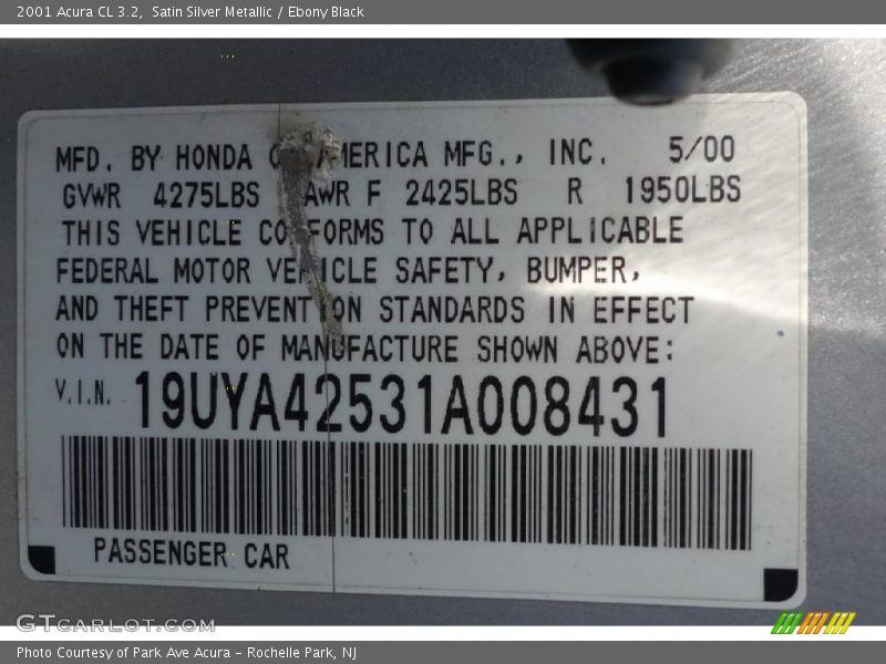 Satin Silver Metallic / Ebony Black 2001 Acura CL 3.2