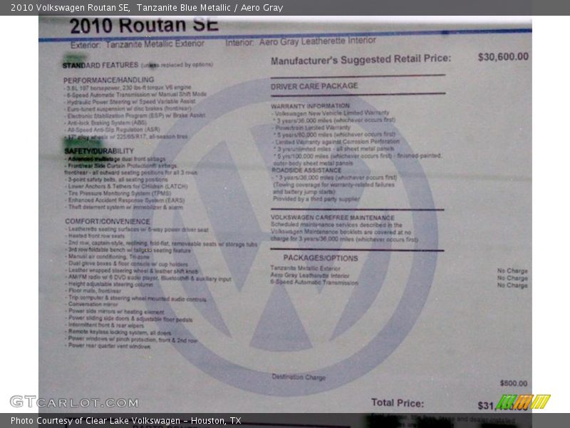 Tanzanite Blue Metallic / Aero Gray 2010 Volkswagen Routan SE