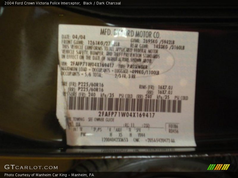 Black / Dark Charcoal 2004 Ford Crown Victoria Police Interceptor