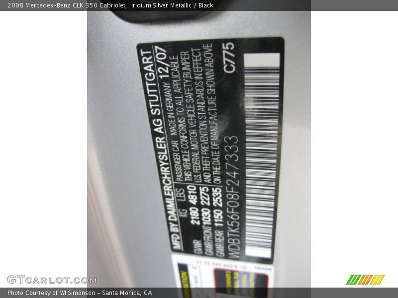 Iridium Silver Metallic / Black 2008 Mercedes-Benz CLK 350 Cabriolet