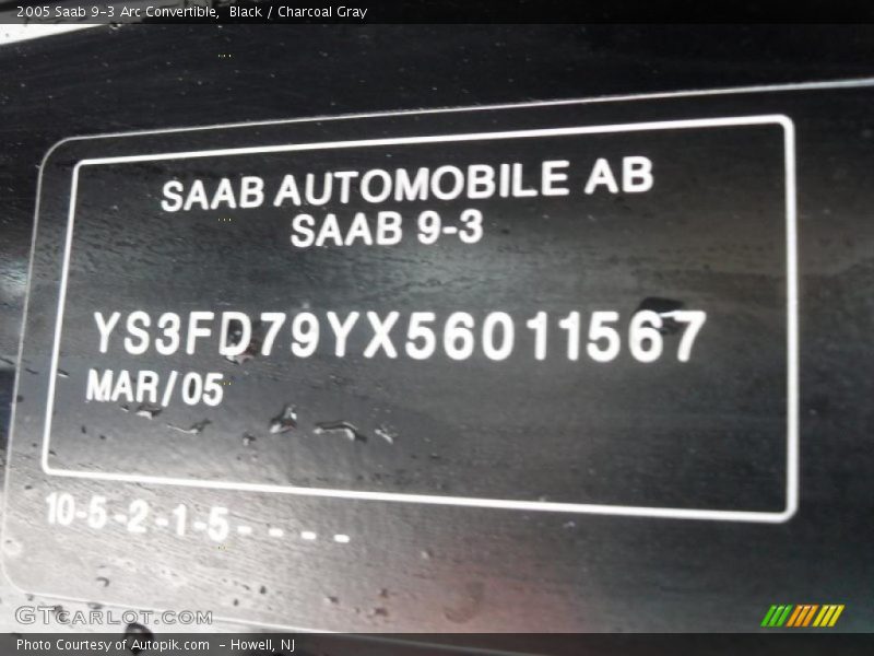 Black / Charcoal Gray 2005 Saab 9-3 Arc Convertible