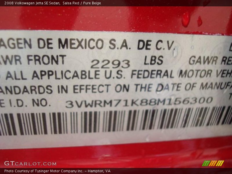 Salsa Red / Pure Beige 2008 Volkswagen Jetta SE Sedan