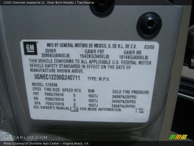 Silver Birch Metallic / Tan/Neutral 2006 Chevrolet Avalanche LS