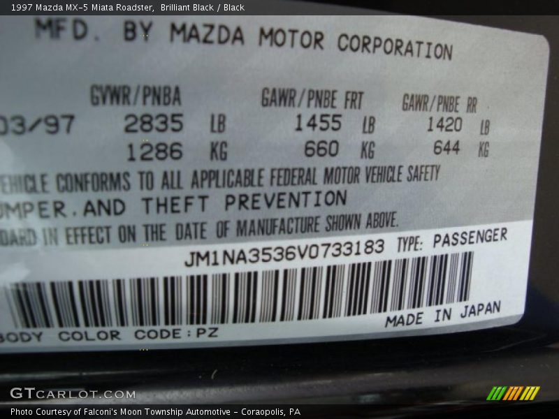 Brilliant Black / Black 1997 Mazda MX-5 Miata Roadster