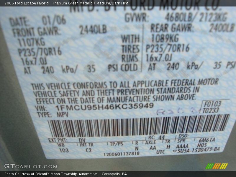 Titanium Green Metallic / Medium/Dark Flint 2006 Ford Escape Hybrid