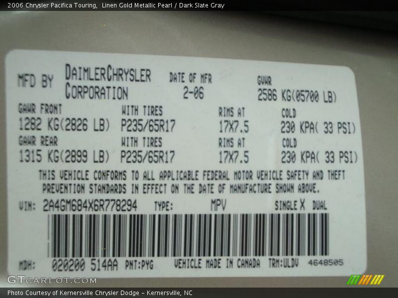 Linen Gold Metallic Pearl / Dark Slate Gray 2006 Chrysler Pacifica Touring