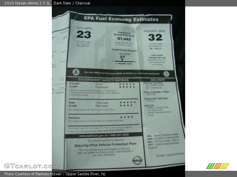 Dark Slate / Charcoal 2010 Nissan Altima 2.5 SL