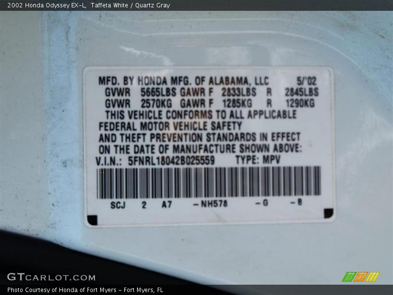 Taffeta White / Quartz Gray 2002 Honda Odyssey EX-L