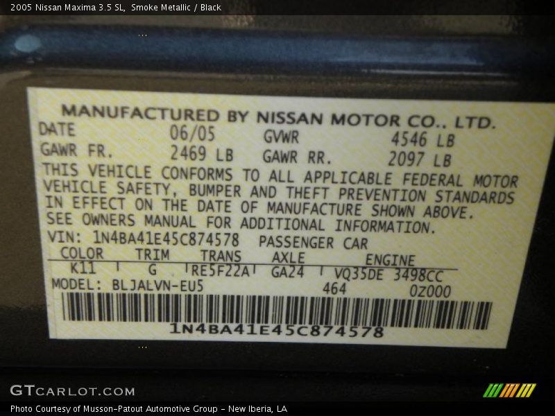 Smoke Metallic / Black 2005 Nissan Maxima 3.5 SL