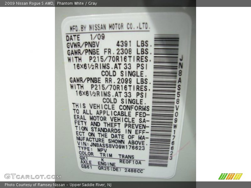Phantom White / Gray 2009 Nissan Rogue S AWD