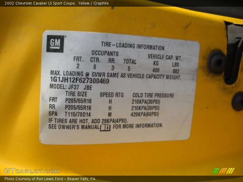 Yellow / Graphite 2002 Chevrolet Cavalier LS Sport Coupe