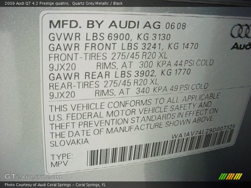 Quartz Grey Metallic / Black 2009 Audi Q7 4.2 Prestige quattro