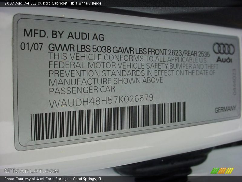 Ibis White / Beige 2007 Audi A4 3.2 quattro Cabriolet