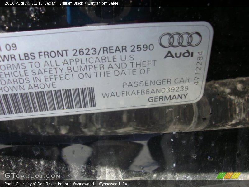 Brilliant Black / Cardamom Beige 2010 Audi A6 3.2 FSI Sedan
