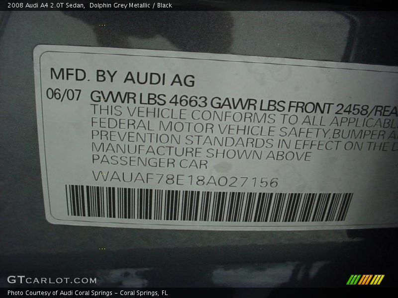 Dolphin Grey Metallic / Black 2008 Audi A4 2.0T Sedan