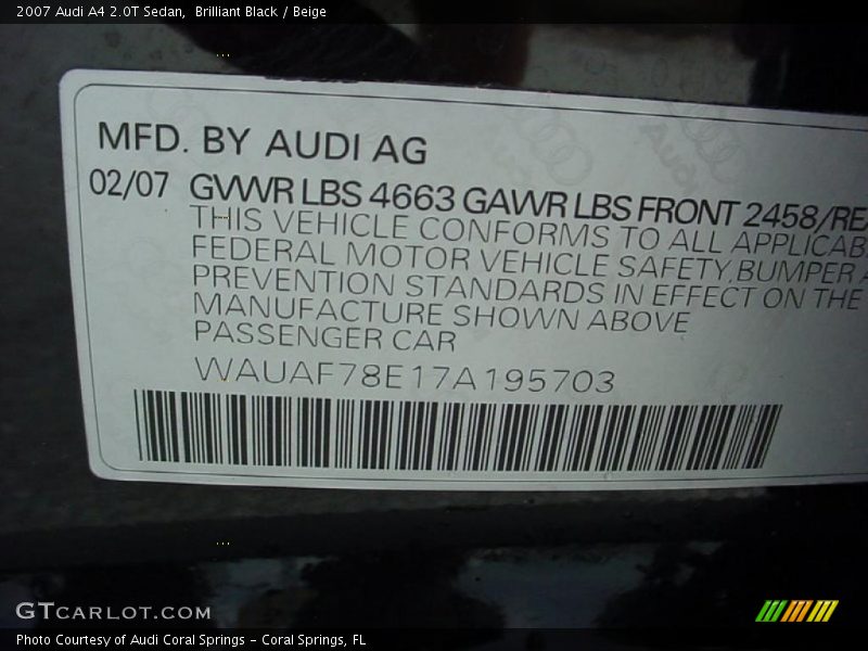 Brilliant Black / Beige 2007 Audi A4 2.0T Sedan