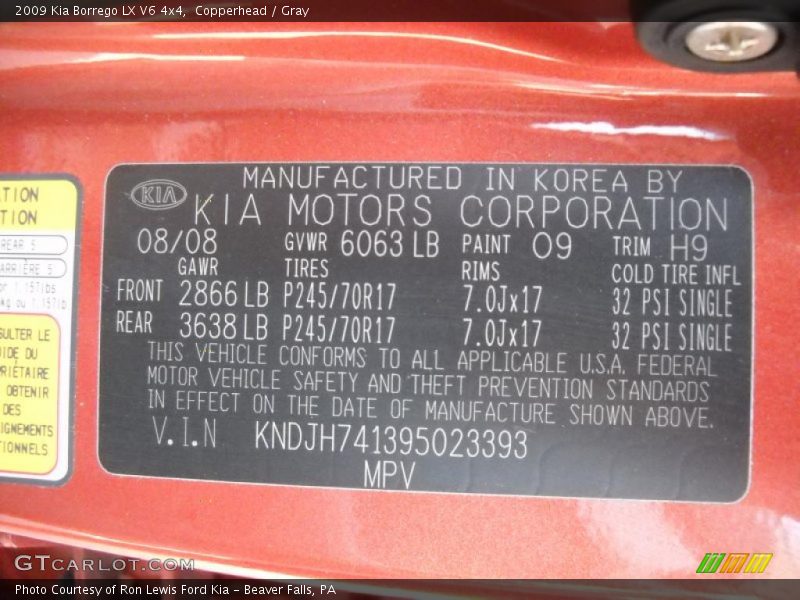 Copperhead / Gray 2009 Kia Borrego LX V6 4x4