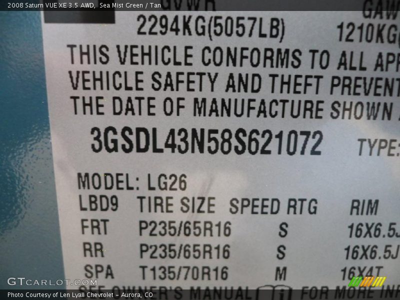 Sea Mist Green / Tan 2008 Saturn VUE XE 3.5 AWD