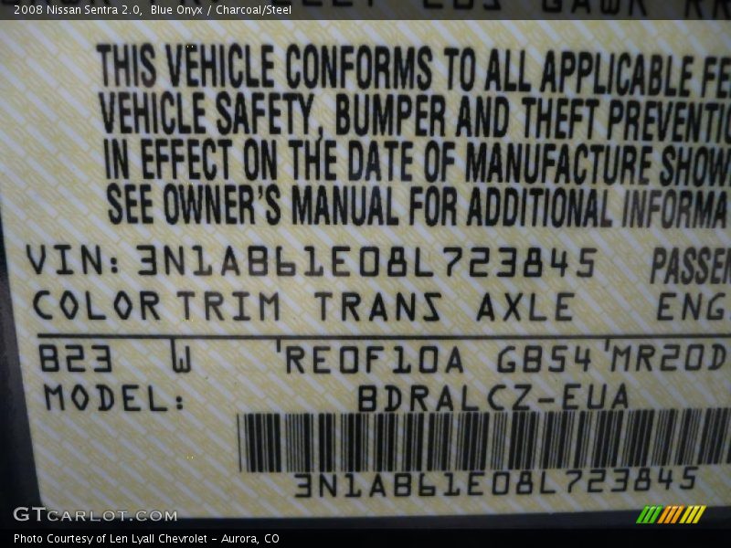 Blue Onyx / Charcoal/Steel 2008 Nissan Sentra 2.0